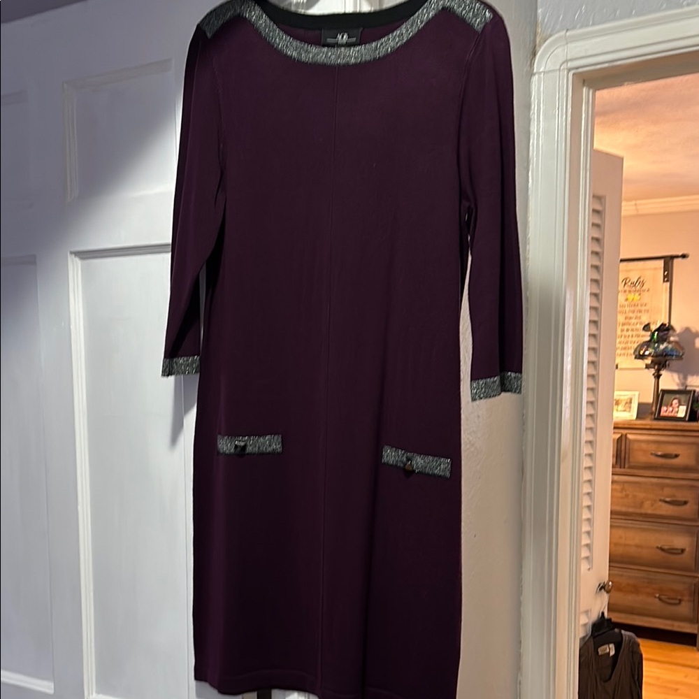 Eggplant colored sweater dress with gray sparkley  accents